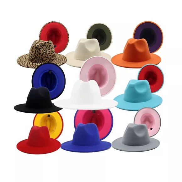 Vegan Wool Fedora Wide Firm Brim Fall Bicolor Hat - Picture 2 of 13